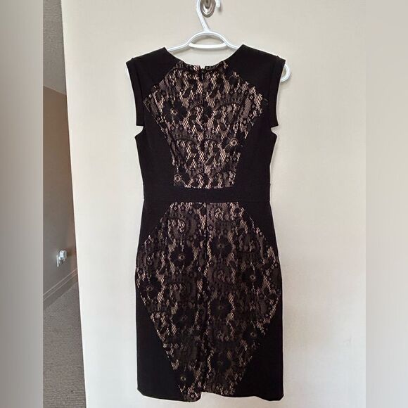 Adrianna Papell Lace Nude and Deco Floral  Black Midi Dress - Picture 1 of 11